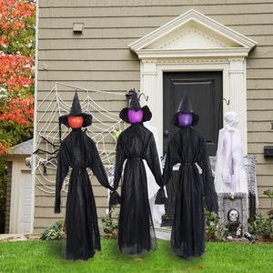 DAMAI 3 Pcs Halloween Holding Hands Witches Decoration with Light and Scary Screaming Voice for Yard Haunted House Decoration - Product Image 2