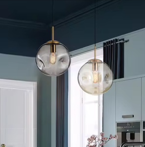 Luminaire suspendu Zeal Lighting pour chambre à coucher, chevet, îlot <span class=keywords><strong>de</strong></span> cuisine, boule <span class=keywords><strong>de</strong></span> verre soufflée ambre gris, éclairage d'ambiance - Product Image 2