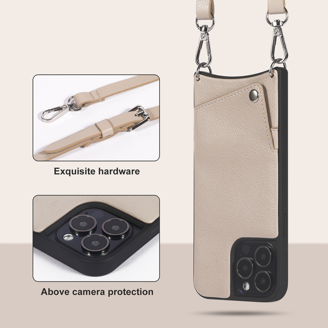 PU Leather Case for iPhone 17 Pro Max, iPhone 16 15 14 13 11 12 Crossbody Phone Case with Card Slot and Long Strap