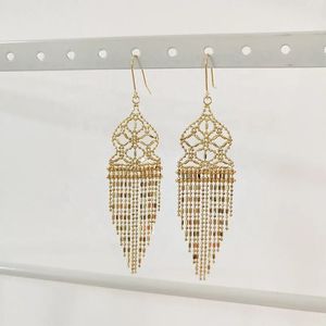 Xinfly 18K Pure Gold Sparkle Drop <b>Earrings</b> Elegant New Design Women's <b>Long</b> Tassels Fringe Dangle for Wedding Party Gift - Product Image 5
