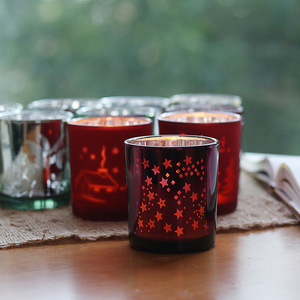 Portavelas Navideño de Cristal Electrochapado Europeo, Rojo, Decoración para Mesa de Fiesta en el Hogar - Product Image 2