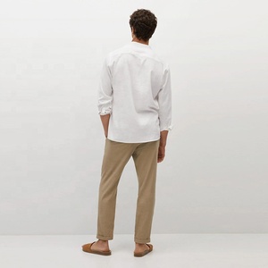 Chemises 100% lin pour hommes, chemises décontractées, coupe classique, <span class=keywords><strong>col</strong></span> <span class=keywords><strong>Mao</strong></span>, <span class=keywords><strong>chemise</strong></span> en lin pour hommes, Camisas, manches longues, haut pour hommes - Product Image 4