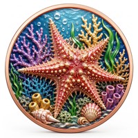 Pièce de monnaie en cuivre pur 999 de 1 oz, série Monde sous-marin 3D en relief UV, édition collector colorée