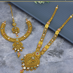 Collar Étnico de Oro de 22k con Cristales de Imitación y Cadena de Cuentas con Diseño Floral, Joyería de Boda para Mujer - Product Image 3