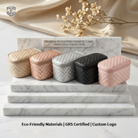 Boîte de rangement de voyage en cuir PU matelassé avec fermeture éclair et motif losanges, personnalisable avec logo, faible MOQ, pour bijoux, cadeau de mariage pour demoiselle d'honneur, ou sac cadeau