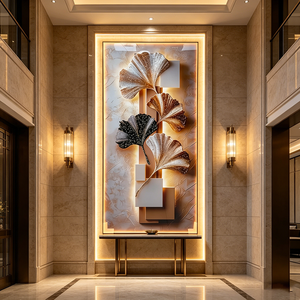 Pintura LED Vertical de Porcelana con Hojas de Ginkgo Doradas, Arte de Pared LED Abstracto para Entrada, Decoración del Hogar, Impresión HD Personalizada - Product Image 6