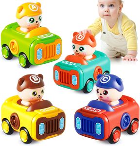 Jouets de voiture à pression manuelle EPT, mini véhicules amusants en plastique, animaux de dessin animé, ours, cadeaux mignons pour enfants, avec sifflet - Product Image 1