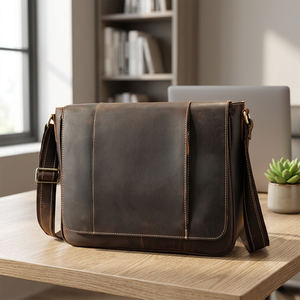 MARRANT Vintage Crazy Horse Genuine <b>Leather</b> Waterproof Zipper Closure Men's Crossbody Shoulder <b>Messenger</b> <b>Bag</b> 13 Inch Laptop - Product Image 4