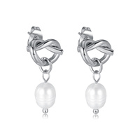 Boucles d'oreilles en perles d'eau douce naturelles nouées style INS pour femmes, bijoux d'oreille polyvalents de luxe en acier inoxydable, accessoires de mode
