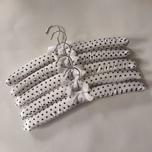 Black Polka Dot Fabric Padded Hangers with Silver Hooks 5-Pack Clothing Organizer Classic Style - Product Image 3