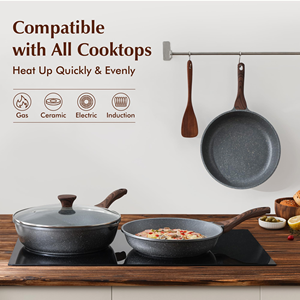 Induction <b>Cookware</b> <b>Set</b> with Non-Stick Ford Aluminium Fry Pan Wooden Handle and Glass Cover Wok for Cooking - Product Image 3