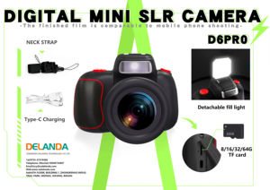Mini appareil photo reflex numérique pour enfants, noir avec finition rouge, 4K CCD, écran IPS de 2,4 pouces, zoom numérique 20x, mise au point automatique, jouet éducatif - Product Image 3