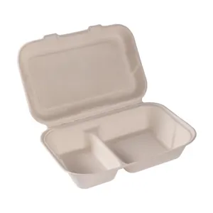 450 ml 600 ml biologisch abbaubare Zuckerrohr-Bambusfaser-Pulp-Lebensmitteltablette Zuckerrohr-Bagasse Mittagessenbox mit Deckel