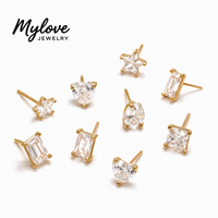 Collection de Boucles d'Oreilles Clous Solitaires Mylove Personnalisées en Laiton Plaqué Or 18K avec Zircons Cubiques Géométriques (Carré, Cœur, Étoile, Ovale) – Vente en Gros