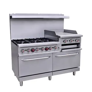 批发不锈钢商用烹饪设备餐厅燃气灶6燃烧器燃气灶带双烤箱