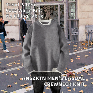 Pull décontracté à col rond pour homme ANSZKTN, printemps et automne, tricoté avec motif, anti-boulochage, laine/acrylique, matière épaisse - Product Image 2
