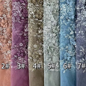 Motivo floreale con perline di pizzo africano con perla e paillettes in Tulle tessuto per il <span class=keywords><strong>vestito</strong></span> di Gala - Product Image 6