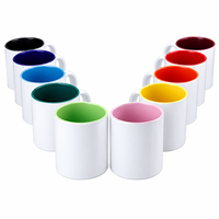 Mug à café en céramique vierge de 11 oz avec intérieur coloré et poignée, personnalisable avec logo, idéal pour promotion, prix usine