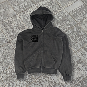 Sweat à capuche surdimensionné à coupe ample avec logo personnalisé, lavage à l'acide, fermeture éclair, épaules tombantes pour hommes, fabricant - Product Image 2