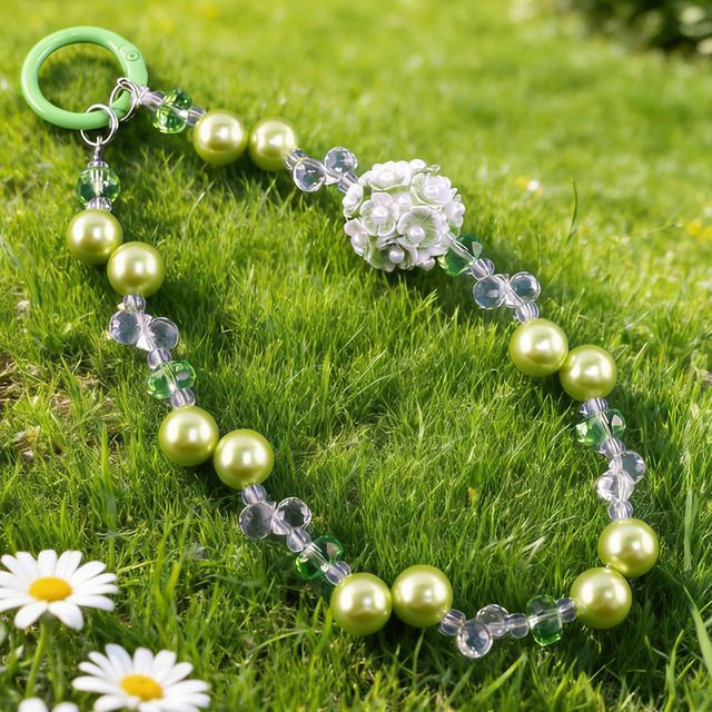 Green Summer Crystal Handmade Pearl Phone Charm Strap Hanging Decoration