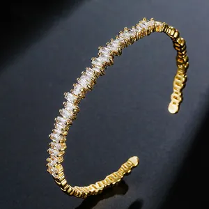 Elegant Thin Stackable Adjustable Zig Zag Iced Out Diamond Cut Bridal Cubic Zirconia Baguette Cuff Bangle Bracelet Jewelry Women