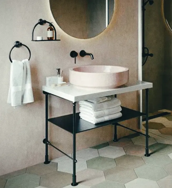 洗面台用の鉄材と磁器構造の工業用スタイルのバスルームキャビネットのデザイン