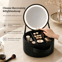 Nouvelle conception de trousse de maquillage en cuir avec miroir LED, grande capacité, trousse de cosmétiques portable, vente en gros personnalisée, voyage