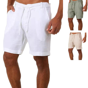 Pantalones Cortos de Playa para Hombre, Casuales, de Verano, Transpirables, de Algodón y Lino, Ligeros, con Cordón Ajustable, Tejido Sólido - Product Image 1