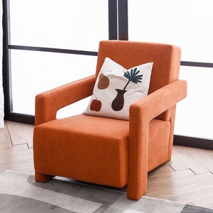 Zayshine nordico moderno Bestseller classico per il tempo libero sedia di flanella arancione Utrecht poltrona in legno massello sedie da soggiorno - Product Image 2