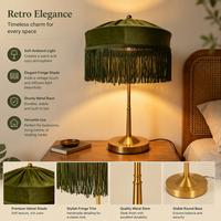 Lampe de table LED classique rétro en velours avec pompon, base en fer, alimentation AC/DC, lampe décorative pour chambre d'hôtes, espace de séjour, hôtel, intérieur
