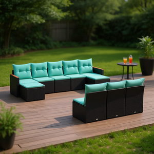 Ensemble de canapés de patio en polyrotin noir avec coussins, mobilier d'extérieur pour 10 personnes, design contemporain et moderne - Product Image 2