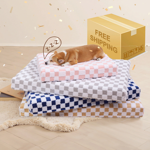 Kostenloser Versand Weiches Modernes Luxus-Hundebett aus Jacquard-Samt mit Karomuster, flach, orthopädisch, mit Memory-Schaum - Product Image 1