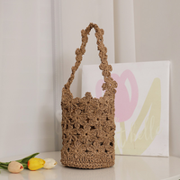 Sac fourre-tout de plage de luxe pour femme, fait main, en paille, style bohème, avec motif floral, à bandoulière unique, portable