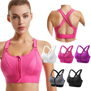 Soutien-gorge de <span class=keywords><strong>sport</strong></span> sans fil pour <span class=keywords><strong>femme</strong></span>, dos croisé, grande taille, fermeture éclair avant, anti-chocs, push-up, yoga, entraînement, gym, sous-vêtements de <span class=keywords><strong>sport</strong></span> - Product Image 1