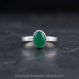 Anillo de Boda de Plata de Ley 925 con Gema Ovalada de Crisoprasa Verde Natural al por Mayor, Joyería India - Product Image 3