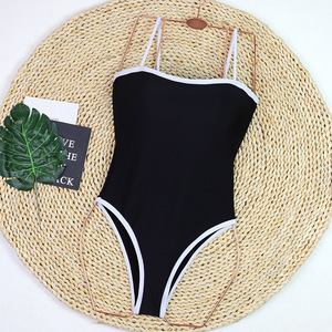 Maillot de bain une pièce pour femme, bandeau contrastant, doubles fines bretelles spaghetti, coupe haute, pour la plage, OEM ODM - Product Image 5
