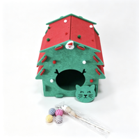 KAQJW Lit pour chat en feutre détachable pour Noël, abri pour chat à usage intérieur, abri durable, chaud et confortable avec des jouets pour chat (petite maison)