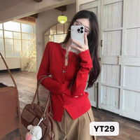 Pull coréen tendance et élégant pour femme, en maille unie, en acétate et polyester, brodé, à manches longues et col licou, idéal pour l'hiver