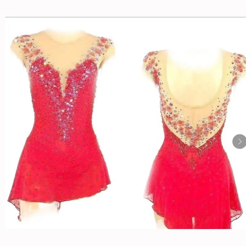LIUHUO Gaun Dansa Anak Perempuan, Kostum Penampilan Merah Latin untuk Kompetisi, Gaun Spandeks Balet