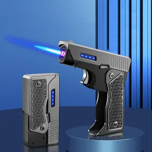 DEBANG Creative Pistol Model Torch Lighter 2 In 1 Double Jet Flame Torch With USB Lighter Cool Folding Pocket Lighter