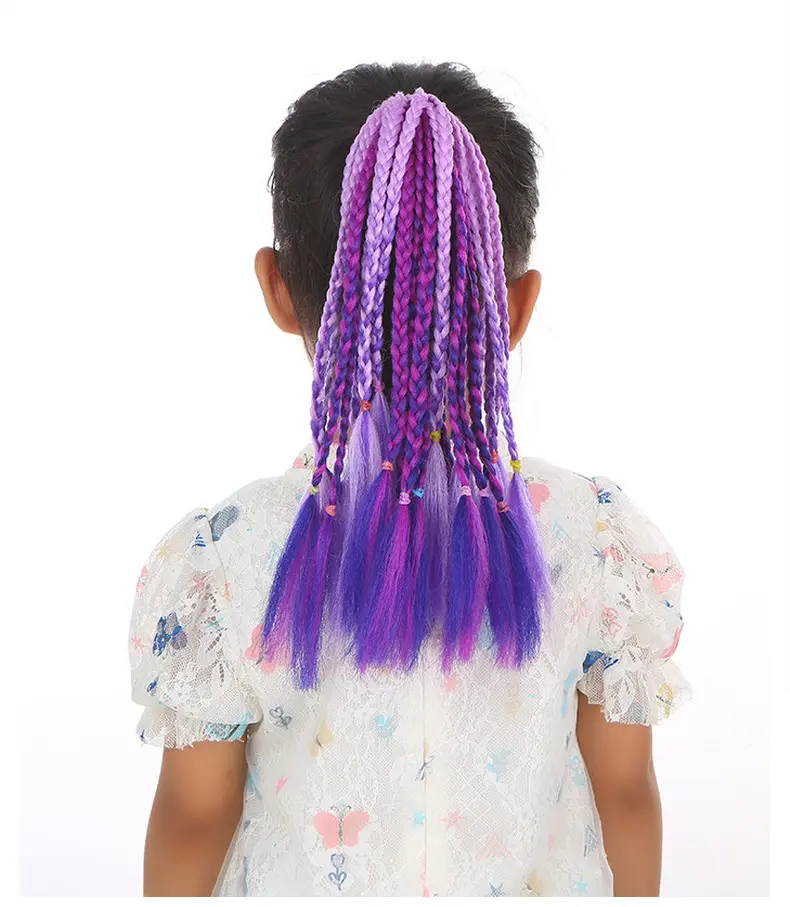 Kids Box Braids Ponytail With Elastic Rubber Band Hair Extensions Colored Box Pigtail Rope Headdress Kids Rainbow Box Pigtail