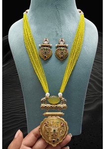 Traditional <b>Beaded</b> Temple Necklace <b>Set</b> With Gold Plated Pendant South Indian Ethnic Bridal Jewelry Mala For Wedding Festival - Product Image 5