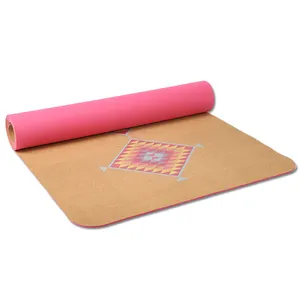 Custom Print 100% Natural Rubber Cork Yoga Mat Cork TPE Rubber Yoga Mat Eco Friendly