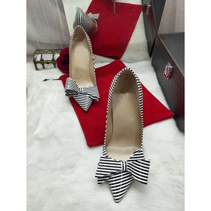Wholesale <b>Black</b> Striped D'Orsay Pointy Toe Elegant Thin High <b>Heels</b> Slingback Breathable Summer Luxury Women Pumps Shoes - Product Image 3