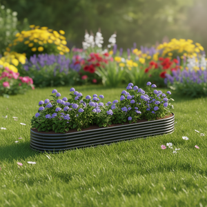 Bac à fleurs surélevé en acier anthracite, elliptique, avec revêtement en poudre, durable, moderne, pour la plantation en extérieur - Product Image 2