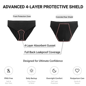 Culottes menstruelles OEM à fort débit, en mélange coton-élasthanne, respirantes, durables, 4 couches anti-fuites, sous-vêtements de règles pour femmes, vente en gros - Product Image 4