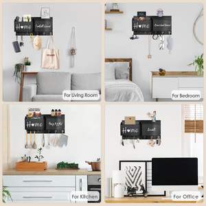 Estante para llaves de montaje en pared de madera negra 202412, organizador clasificador de correo, 12 ganchos para llaves, <span class=keywords><strong>pizarra</strong></span>, puerta, entrada, pasillo, pared - Product Image 2