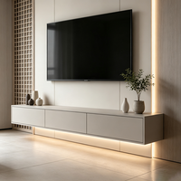 Ensemble de meuble TV mural minimaliste, meuble TV flottant avec coiffeuse et bande LED dissimulée pour chambre à coucher