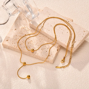 Elegante 18K chapado en oro 201 Acero inoxidable cadenas de doble capa diamante religioso perla cuentas Streetwear IG moda al por mayor - Product Image 5