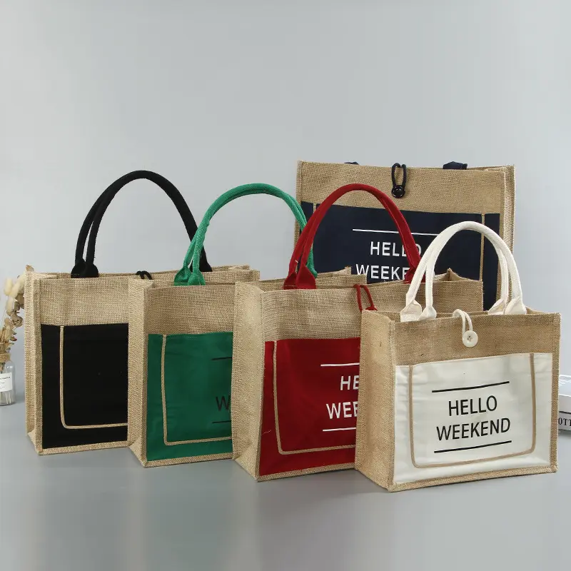 Jute button handbag fashion linen hand-held shopping bag three-dimensional jute cloth bag custom printing small jelly bag